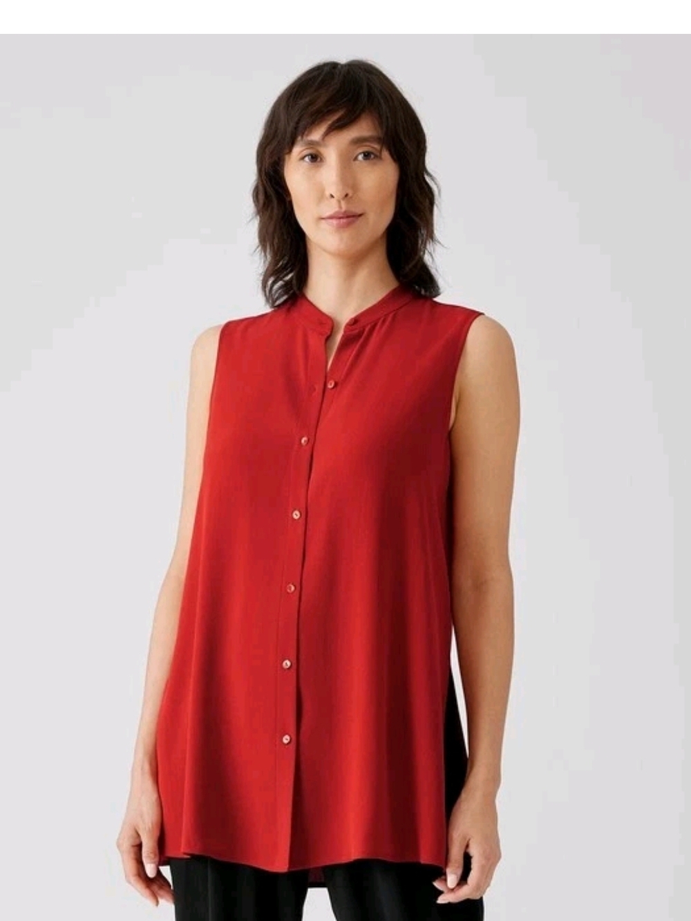 Eileen Fisher Silk Georgette Crepe Sleeveless Shirt in Orange Size Large